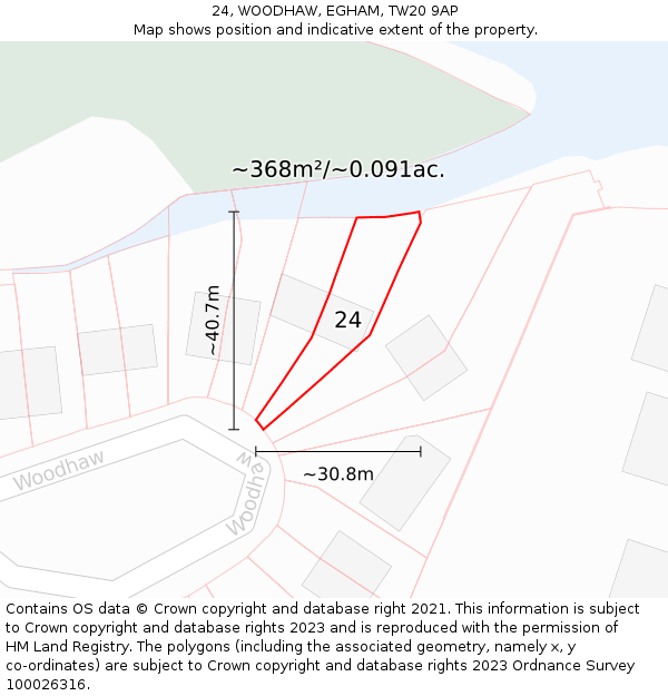 24, WOODHAW, EGHAM, TW20 9AP: Plot and title map