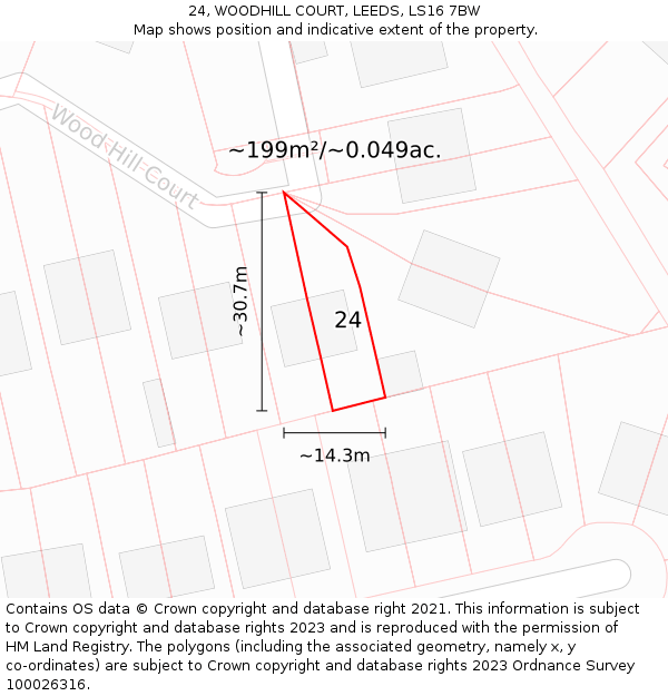 24, WOODHILL COURT, LEEDS, LS16 7BW: Plot and title map