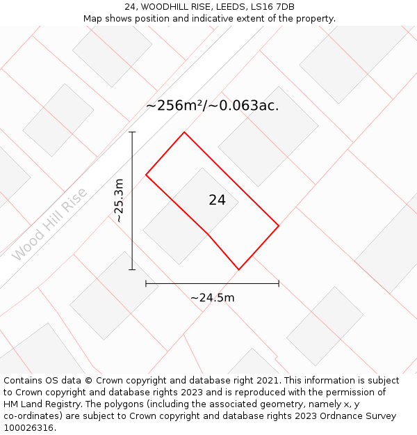 24, WOODHILL RISE, LEEDS, LS16 7DB: Plot and title map