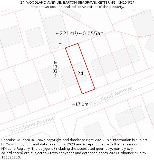24, WOODLAND AVENUE, BARTON SEAGRAVE, KETTERING, NN15 6QP: Plot and title map