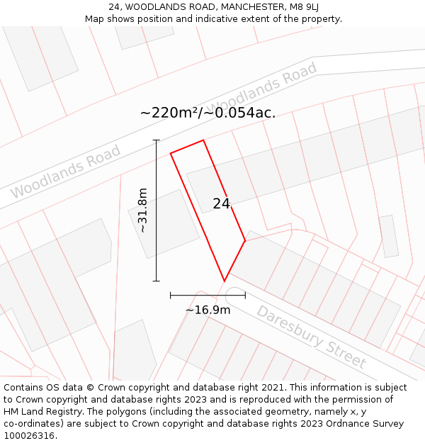 24, WOODLANDS ROAD, MANCHESTER, M8 9LJ: Plot and title map