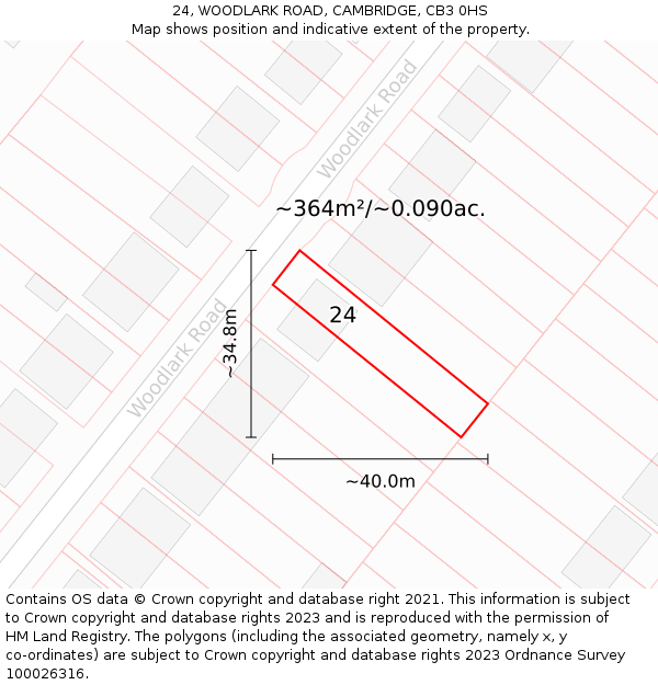 24, WOODLARK ROAD, CAMBRIDGE, CB3 0HS: Plot and title map