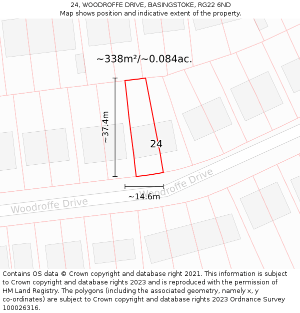 24, WOODROFFE DRIVE, BASINGSTOKE, RG22 6ND: Plot and title map