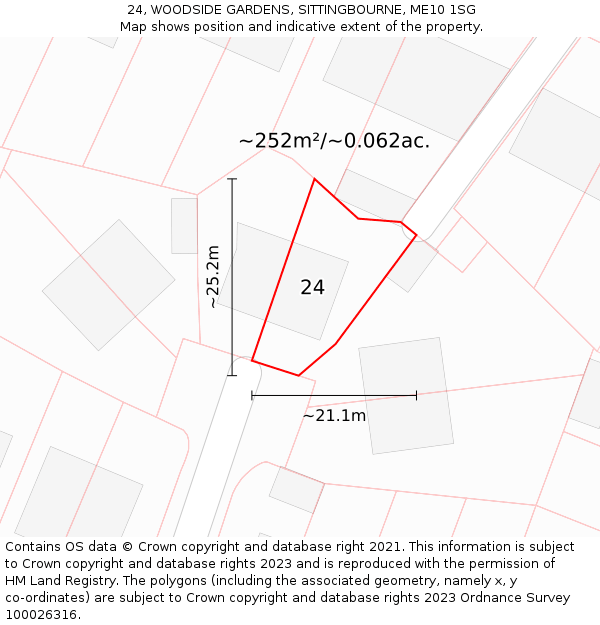 24, WOODSIDE GARDENS, SITTINGBOURNE, ME10 1SG: Plot and title map