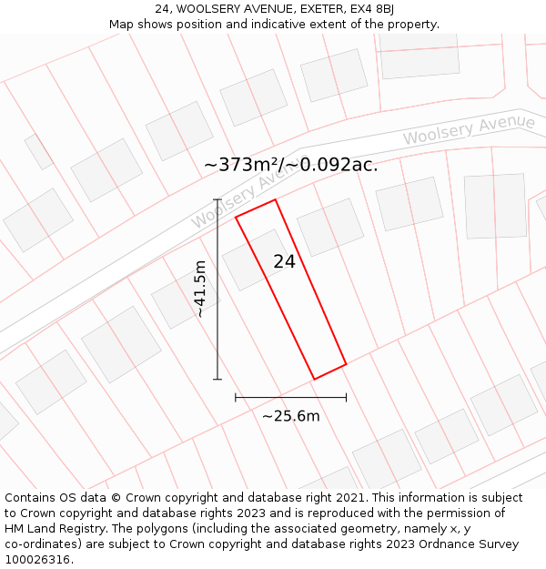 24, WOOLSERY AVENUE, EXETER, EX4 8BJ: Plot and title map