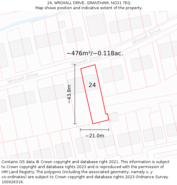 24, WROXALL DRIVE, GRANTHAM, NG31 7EQ: Plot and title map