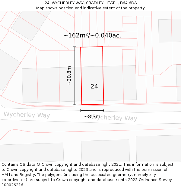24, WYCHERLEY WAY, CRADLEY HEATH, B64 6DA: Plot and title map
