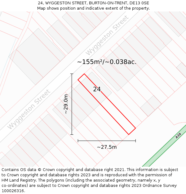 24, WYGGESTON STREET, BURTON-ON-TRENT, DE13 0SE: Plot and title map