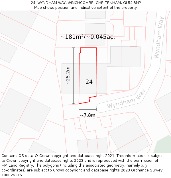 24, WYNDHAM WAY, WINCHCOMBE, CHELTENHAM, GL54 5NP: Plot and title map