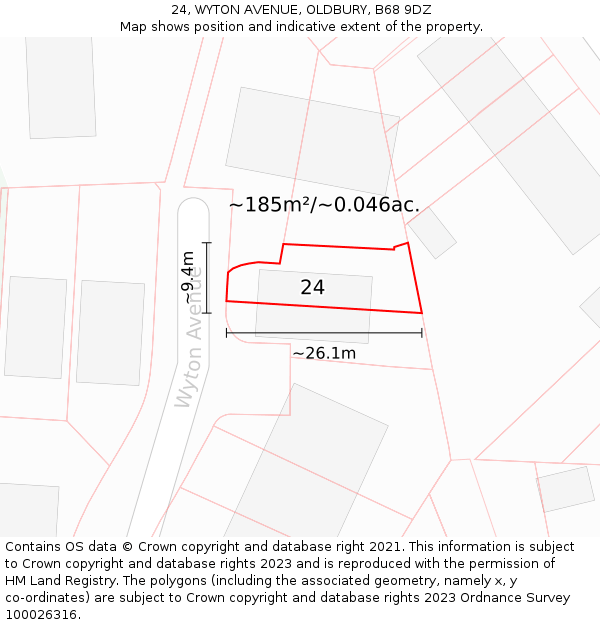 24, WYTON AVENUE, OLDBURY, B68 9DZ: Plot and title map