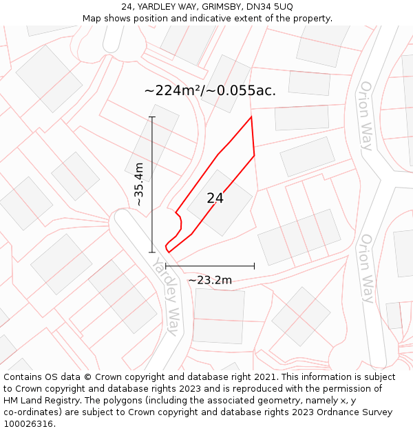 24, YARDLEY WAY, GRIMSBY, DN34 5UQ: Plot and title map