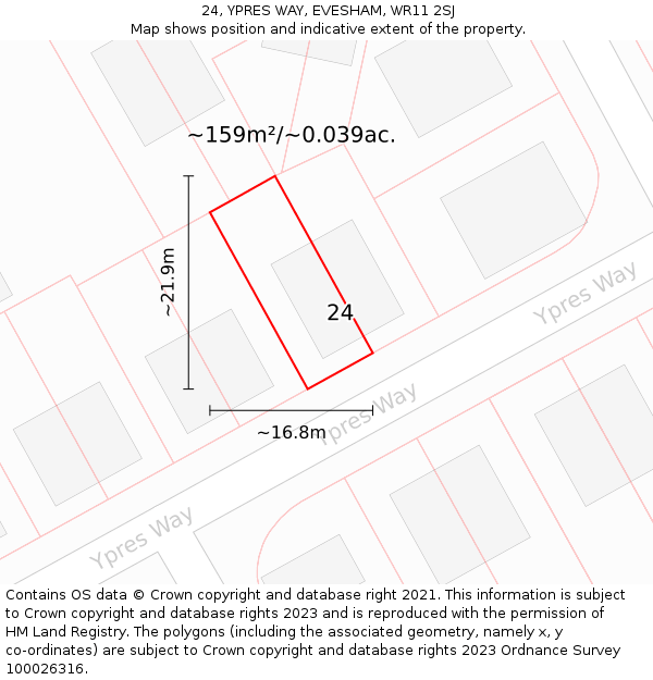 24, YPRES WAY, EVESHAM, WR11 2SJ: Plot and title map