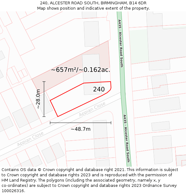 240, ALCESTER ROAD SOUTH, BIRMINGHAM, B14 6DR: Plot and title map