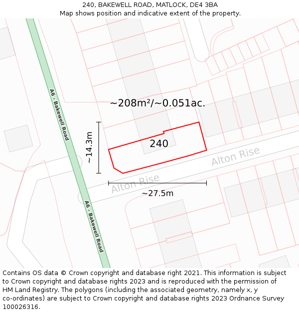 240, BAKEWELL ROAD, MATLOCK, DE4 3BA: Plot and title map