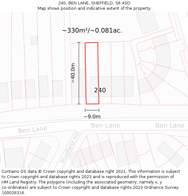 240, BEN LANE, SHEFFIELD, S6 4SD: Plot and title map