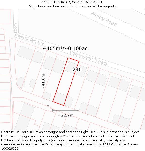 240, BINLEY ROAD, COVENTRY, CV3 1HT: Plot and title map