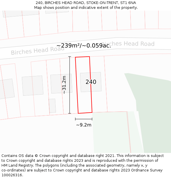 240, BIRCHES HEAD ROAD, STOKE-ON-TRENT, ST1 6NA: Plot and title map