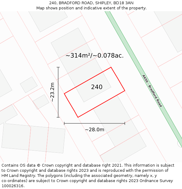 240, BRADFORD ROAD, SHIPLEY, BD18 3AN: Plot and title map