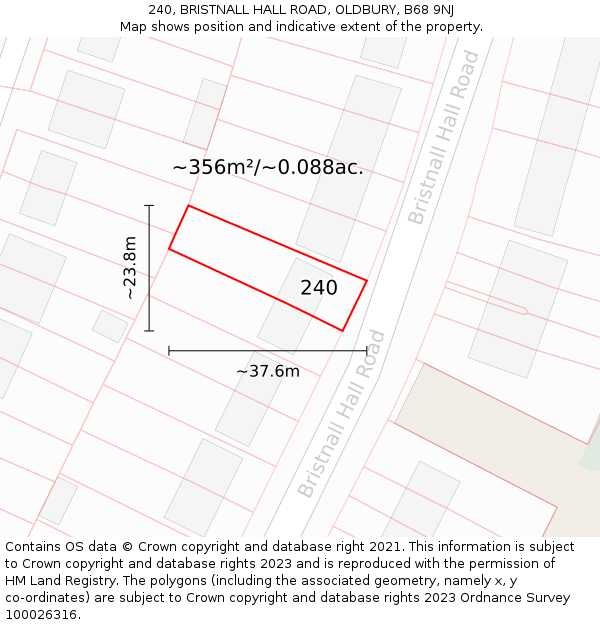 240, BRISTNALL HALL ROAD, OLDBURY, B68 9NJ: Plot and title map