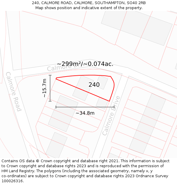 240, CALMORE ROAD, CALMORE, SOUTHAMPTON, SO40 2RB: Plot and title map
