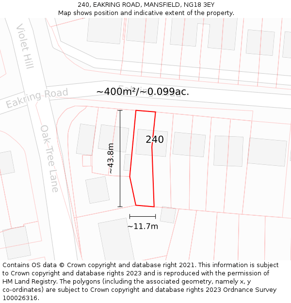 240, EAKRING ROAD, MANSFIELD, NG18 3EY: Plot and title map