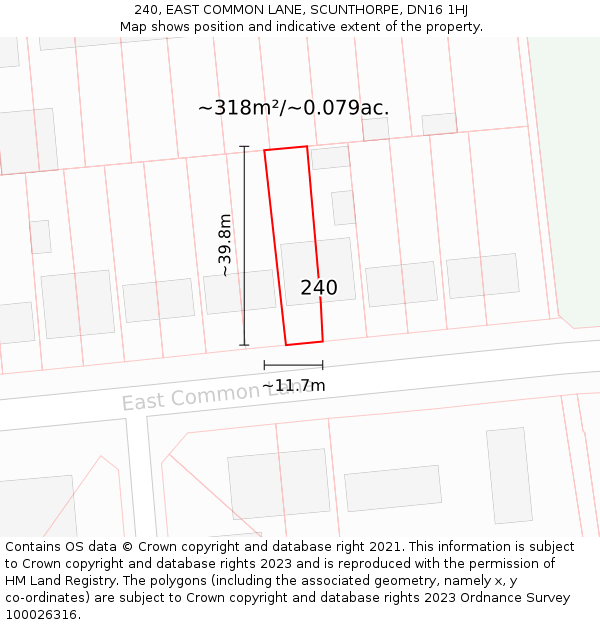 240, EAST COMMON LANE, SCUNTHORPE, DN16 1HJ: Plot and title map