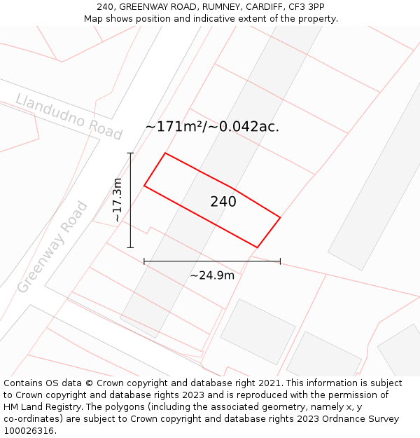 240, GREENWAY ROAD, RUMNEY, CARDIFF, CF3 3PP: Plot and title map