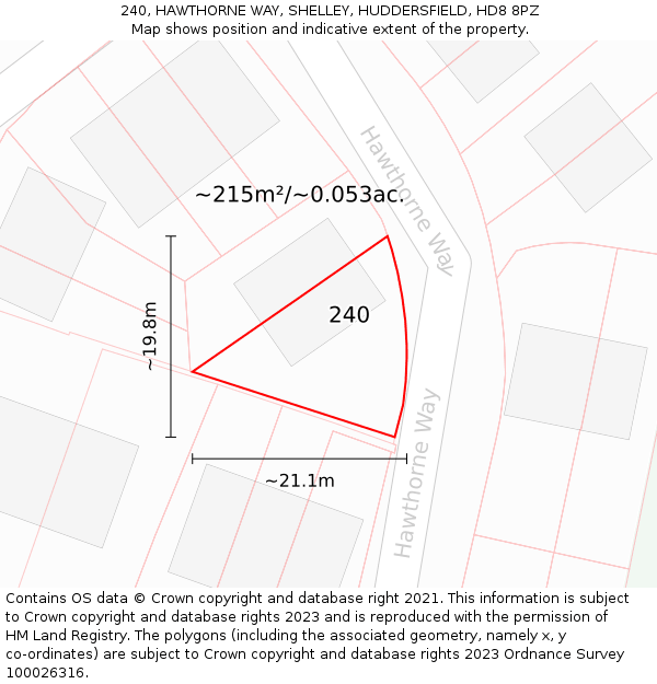 240, HAWTHORNE WAY, SHELLEY, HUDDERSFIELD, HD8 8PZ: Plot and title map
