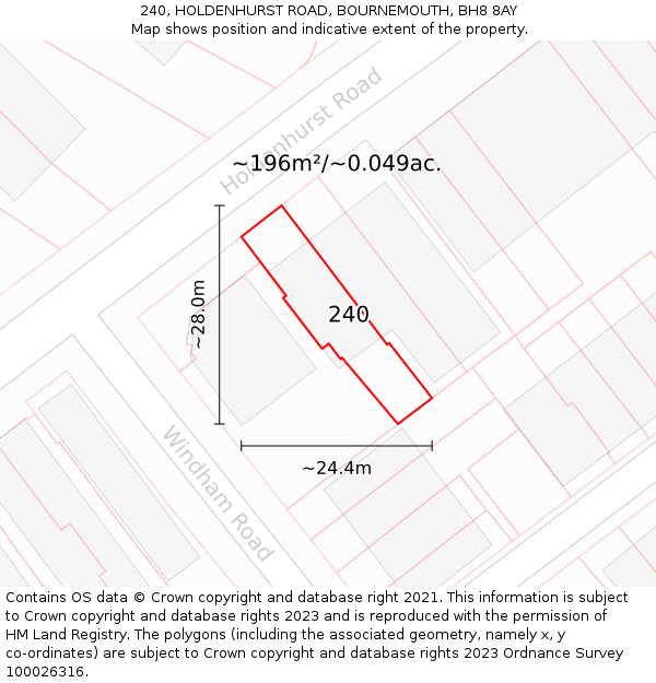 240, HOLDENHURST ROAD, BOURNEMOUTH, BH8 8AY: Plot and title map