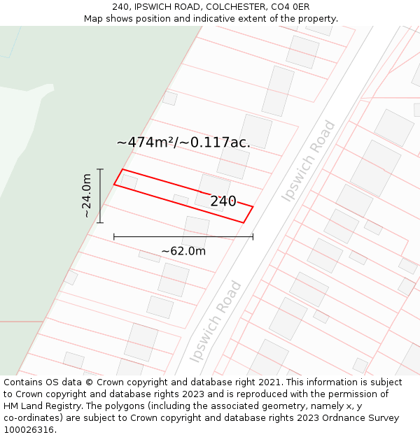 240, IPSWICH ROAD, COLCHESTER, CO4 0ER: Plot and title map