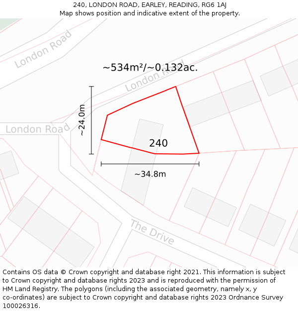 240, LONDON ROAD, EARLEY, READING, RG6 1AJ: Plot and title map