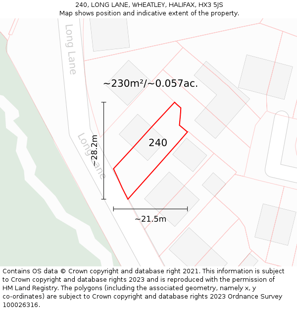 240, LONG LANE, WHEATLEY, HALIFAX, HX3 5JS: Plot and title map