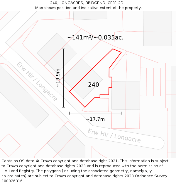 240, LONGACRES, BRIDGEND, CF31 2DH: Plot and title map