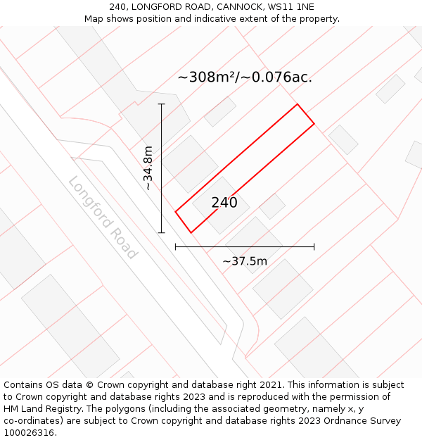 240, LONGFORD ROAD, CANNOCK, WS11 1NE: Plot and title map
