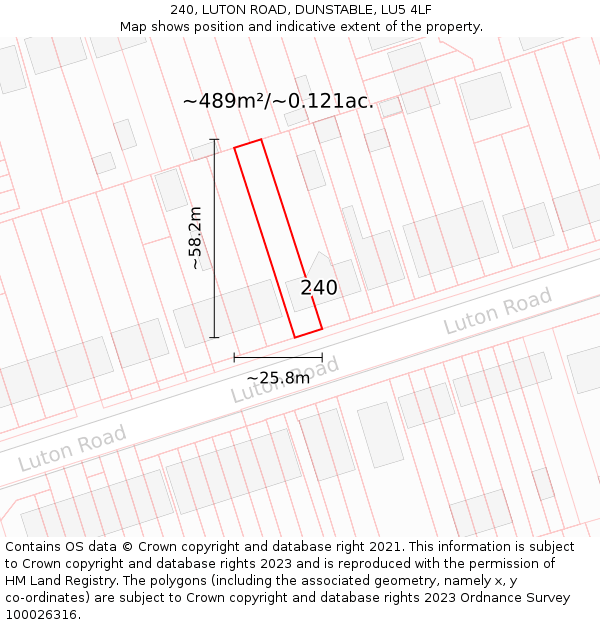 240, LUTON ROAD, DUNSTABLE, LU5 4LF: Plot and title map