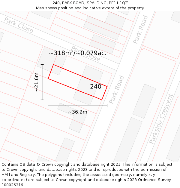 240, PARK ROAD, SPALDING, PE11 1QZ: Plot and title map