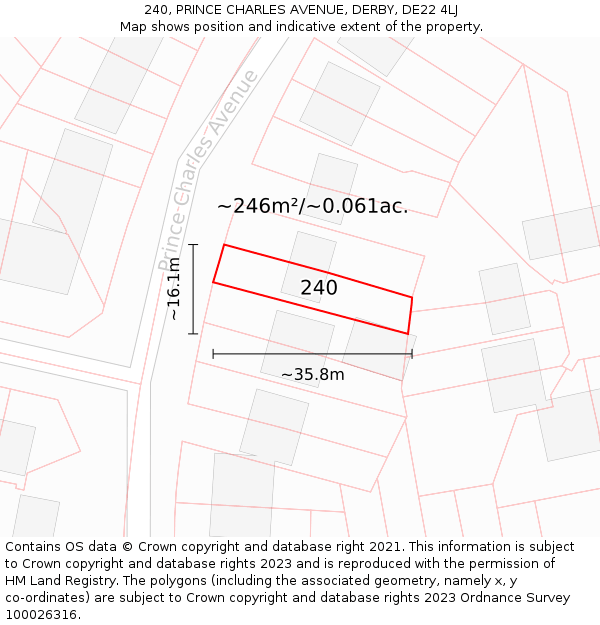240, PRINCE CHARLES AVENUE, DERBY, DE22 4LJ: Plot and title map
