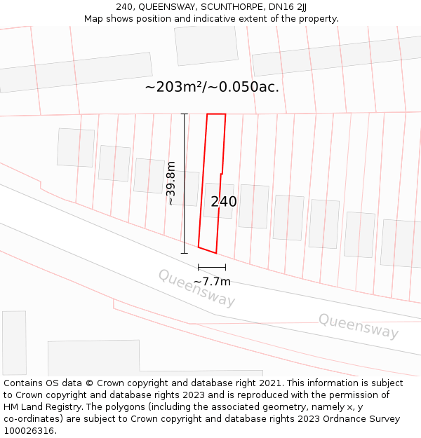 240, QUEENSWAY, SCUNTHORPE, DN16 2JJ: Plot and title map