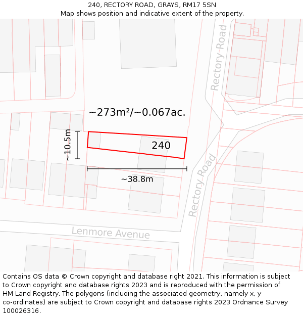 240, RECTORY ROAD, GRAYS, RM17 5SN: Plot and title map