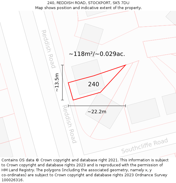 240, REDDISH ROAD, STOCKPORT, SK5 7DU: Plot and title map
