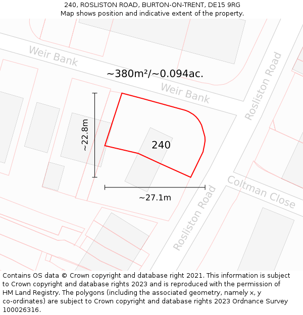 240, ROSLISTON ROAD, BURTON-ON-TRENT, DE15 9RG: Plot and title map