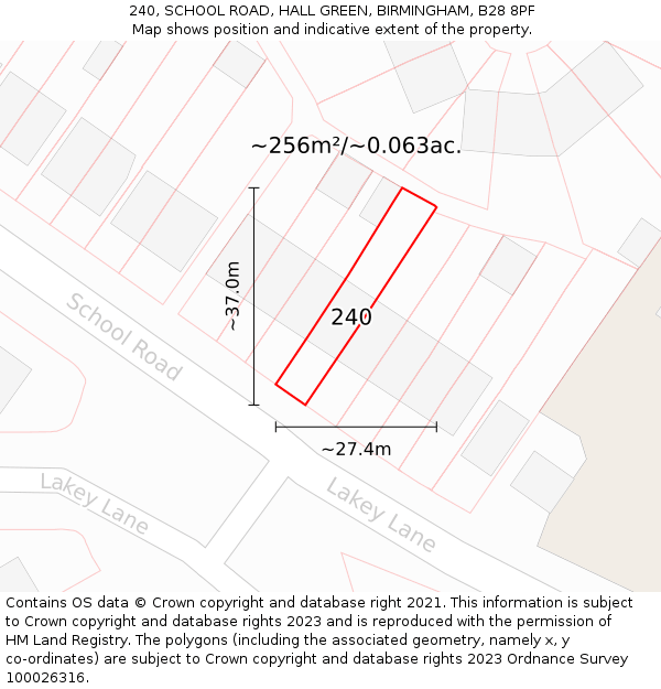 240, SCHOOL ROAD, HALL GREEN, BIRMINGHAM, B28 8PF: Plot and title map