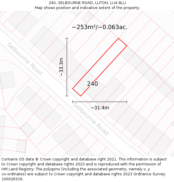 240, SELBOURNE ROAD, LUTON, LU4 8LU: Plot and title map