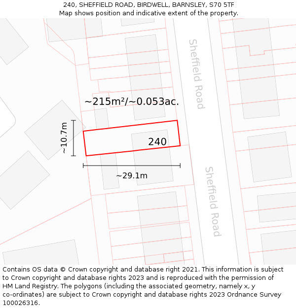 240, SHEFFIELD ROAD, BIRDWELL, BARNSLEY, S70 5TF: Plot and title map