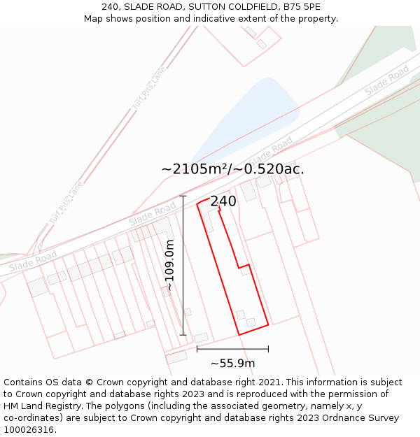 240, SLADE ROAD, SUTTON COLDFIELD, B75 5PE: Plot and title map