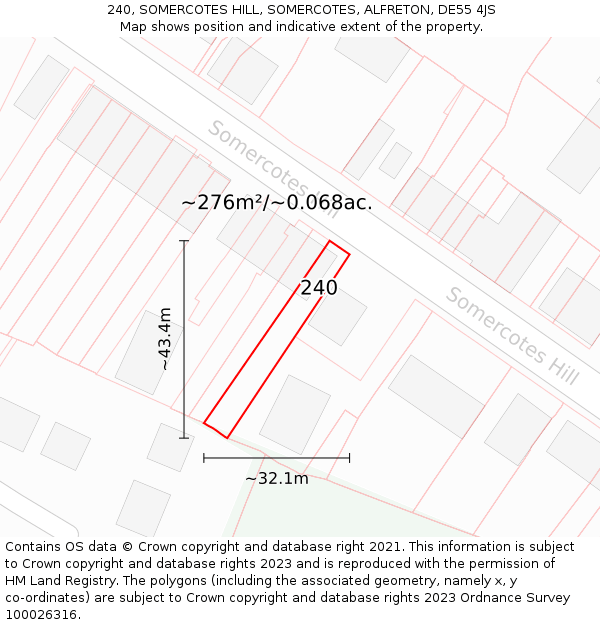 240, SOMERCOTES HILL, SOMERCOTES, ALFRETON, DE55 4JS: Plot and title map