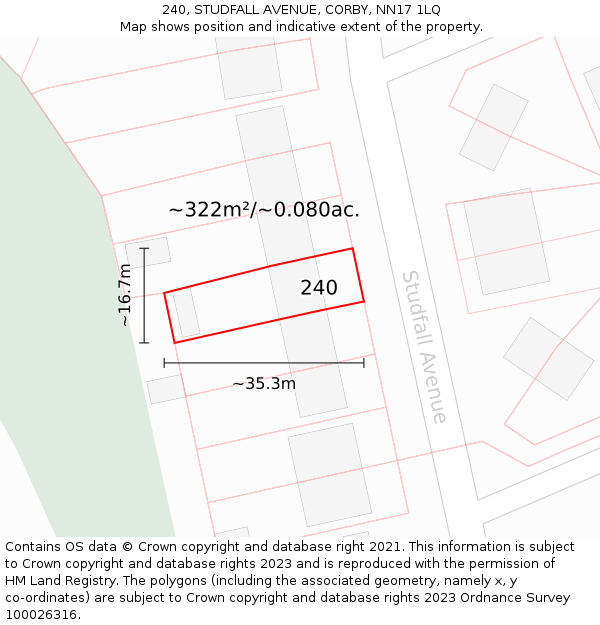 240, STUDFALL AVENUE, CORBY, NN17 1LQ: Plot and title map