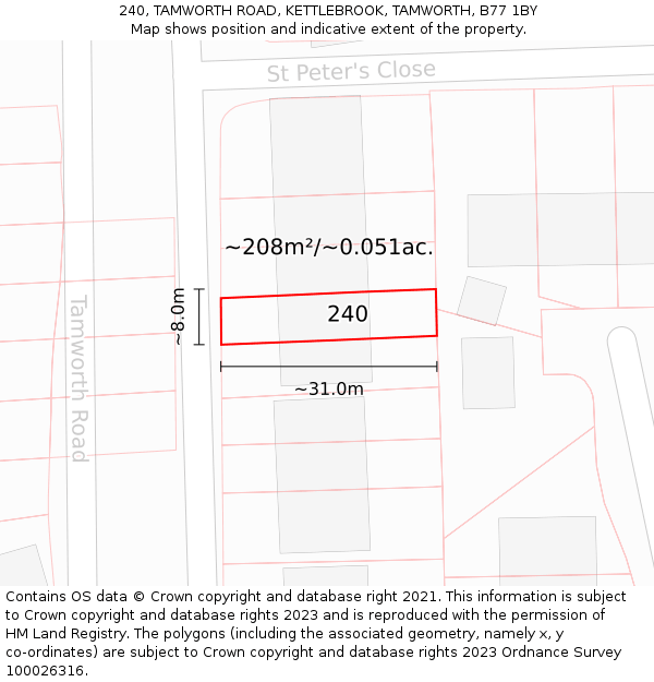 240, TAMWORTH ROAD, KETTLEBROOK, TAMWORTH, B77 1BY: Plot and title map