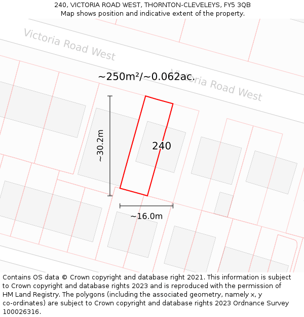 240, VICTORIA ROAD WEST, THORNTON-CLEVELEYS, FY5 3QB: Plot and title map