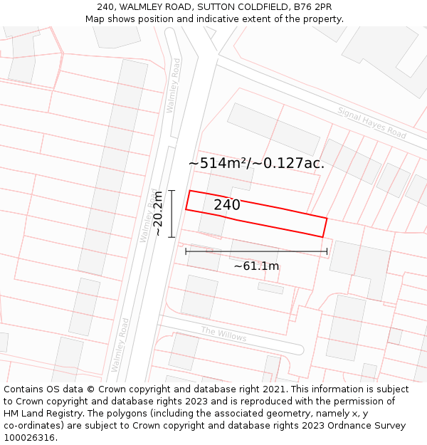 240, WALMLEY ROAD, SUTTON COLDFIELD, B76 2PR: Plot and title map